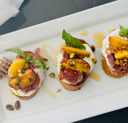 Peach, Honey & Proscuitto Crostini